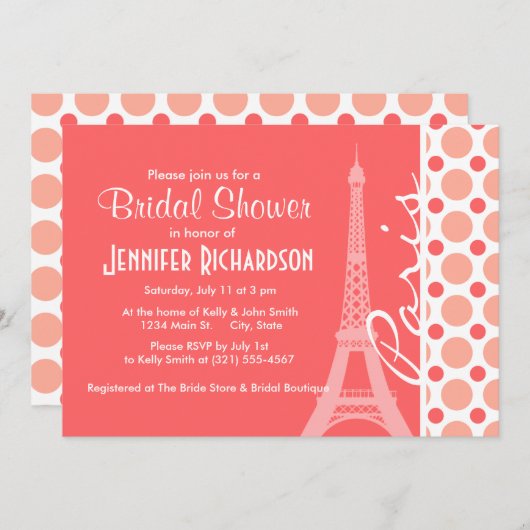 Eiffeltoren, Parijs, roze & koraal Polka Dots Kaart (Voorkant / Achterkant)