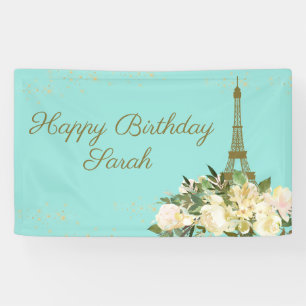 Eiffeltoren Parijs Verjaardag Aqua Mint Goud Spandoek
