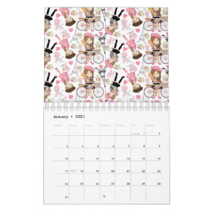 Eiffeltoren Parijse Meisje Parijs Bloem Roze Hart Kalender