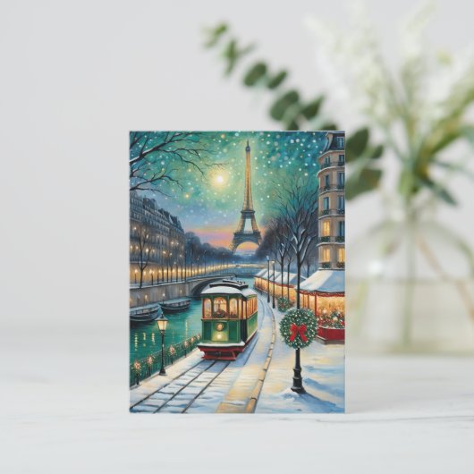 Eiffeltoren Parijse metro winterscène Briefkaart (Staand voorkant)