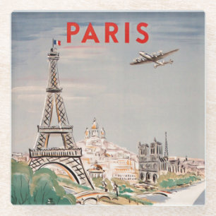  Eiffeltoren Paris Air Travel Lithograph Glazen Onderzetter