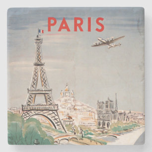  Eiffeltoren Paris Air Travel Lithograph Stenen Onderzetter