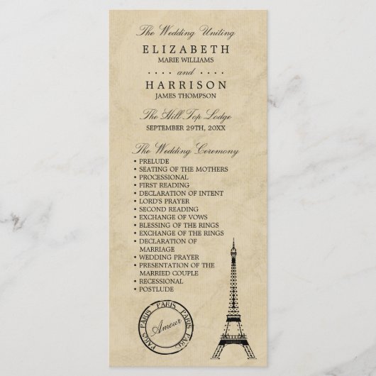 Eiffeltoren Paris Bruiloft Programma (Voorkant)