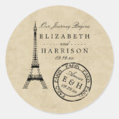 Eiffeltoren Paris Postmark huwelijksgunst Ronde Sticker (Voorkant)