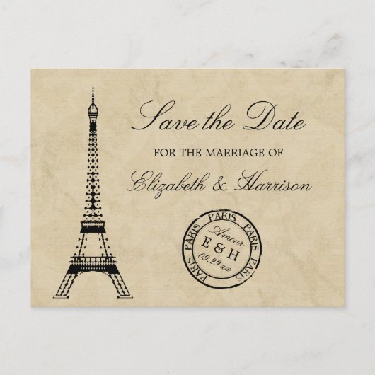  Eiffeltoren Paris Postmark Save the Date Aankondigingskaart (Voorkant)