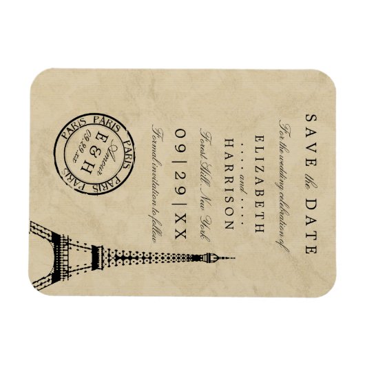 Eiffeltoren Paris Postmark Save the Date Magneet (Horizontaal)