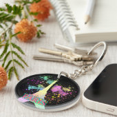 Eiffeltoren Paris Rainbow Paint Splat Explosion Sleutelhanger (Voorkant Rechts)