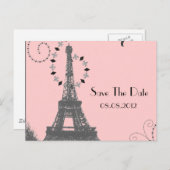 eiffeltoren Paris Wedding redt datum Aankondigingskaart (Voorkant / Achterkant)