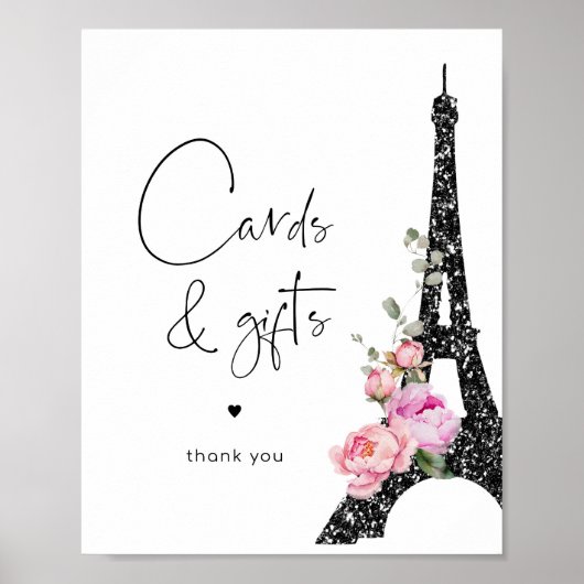 Eiffeltoren paris zwart roze Kaarten en geschenken Poster (Voorkant)