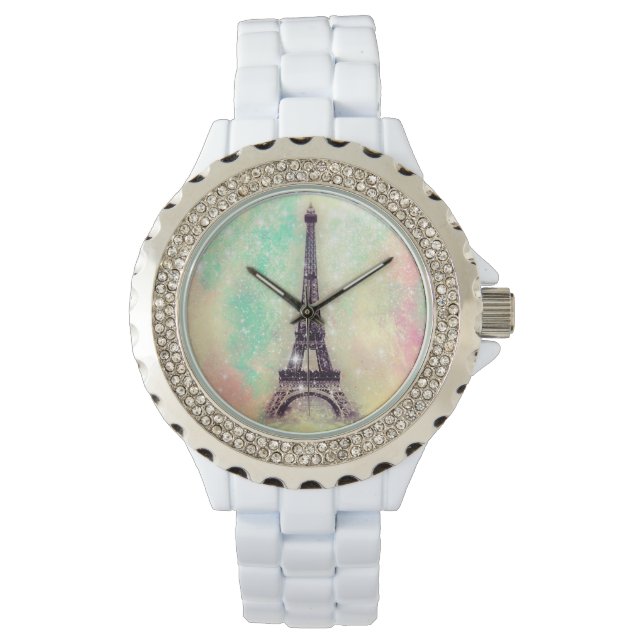 Eiffeltoren pastel geel horloge (Voorkant)