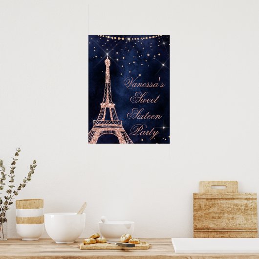 Eiffeltoren roos goud, zoet 16 welkomstteken poster (Keuken)