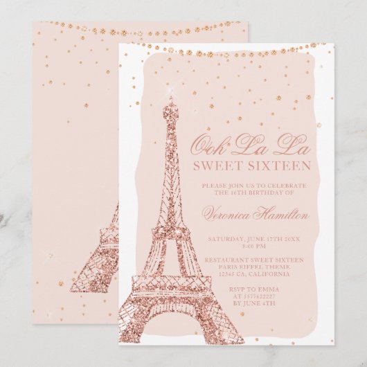 Eiffeltoren roos gouden glitter blush Sweet 16 Kaart (Voorkant / Achterkant)