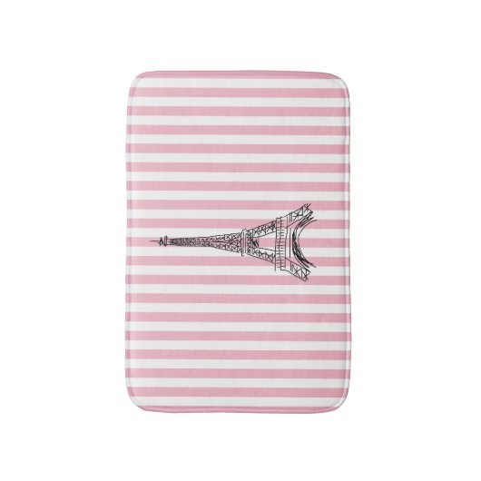 Eiffeltoren Roze en Witte Stripe Bath Mat (Voorkant Verticaal)