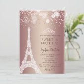 Eiffeltoren Roze Goud Glitter Sweet 16 Kaart (Staand voorkant)