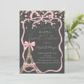 Eiffeltoren Roze Strik Stippen Grijs Sweet 16 Kaart (Staand voorkant)