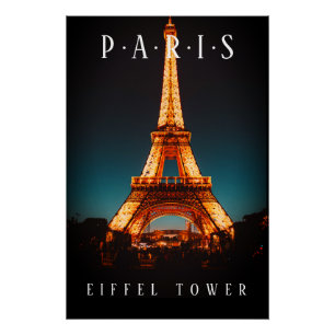 Eiffeltoren 's Nachts, Parijs, Zwarte Poster Perfect Poster