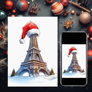 Eiffeltoren, Santa Hat Parijs Vakantie Kerstmis Feestdagen Kaart