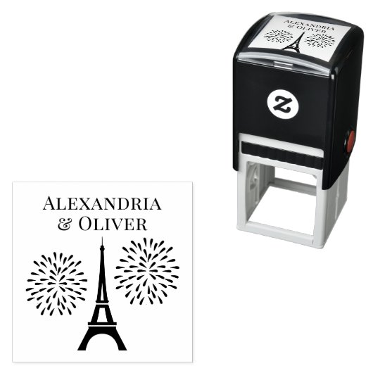 Eiffeltoren Silhouet Vuurwerk Koppel Namen Zelfinktende Stempel (In situ)