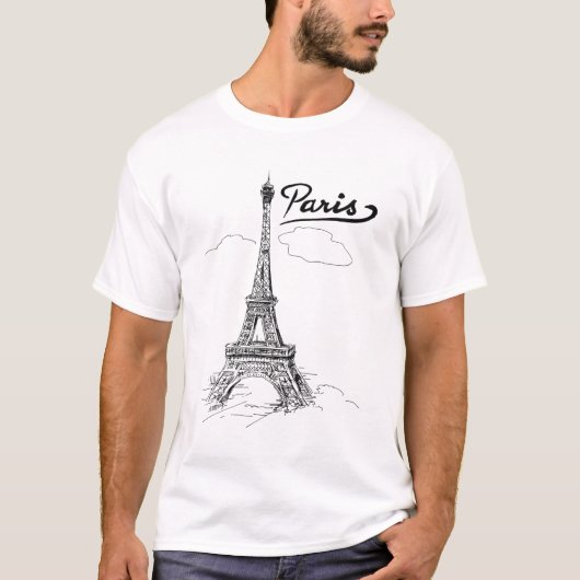 Eiffeltoren Tekening T-shirt, Paris File, tekst, T-shirt (Voorkant)