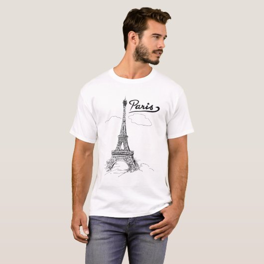 Eiffeltoren Tekening T-shirt, Paris File, tekst, T-shirt (Voorkant volledig)