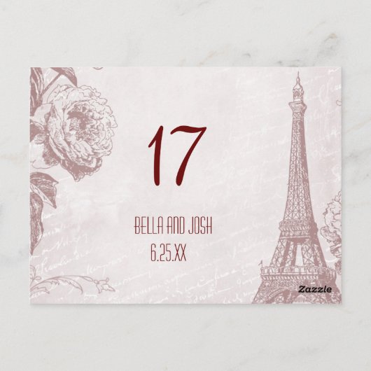 Eiffeltoren Trouwtafel Kaart Briefkaart (Achterkant)
