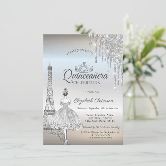 Eiffeltoren van Parijs, druppels, Ballerina Quinc Kaart (Staand voorkant)