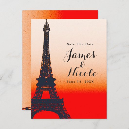 Eiffeltoren van Parijs oranje zonsondergang Save t Aankondigingskaart (Voorkant / Achterkant)