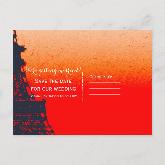 Eiffeltoren van Parijs oranje zonsondergang Save t Aankondigingskaart (Achterkant)