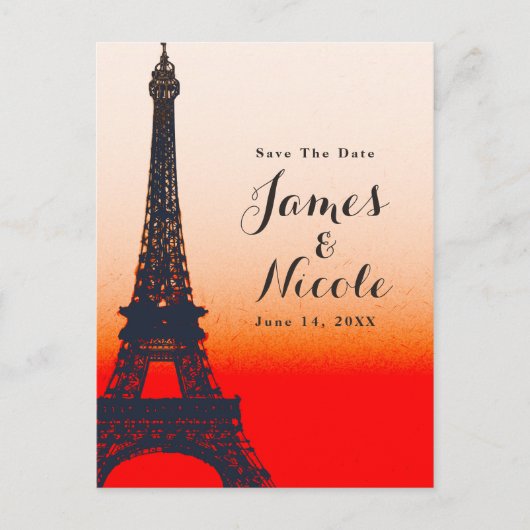 Eiffeltoren van Parijs oranje zonsondergang Save t Aankondigingskaart (Voorkant)