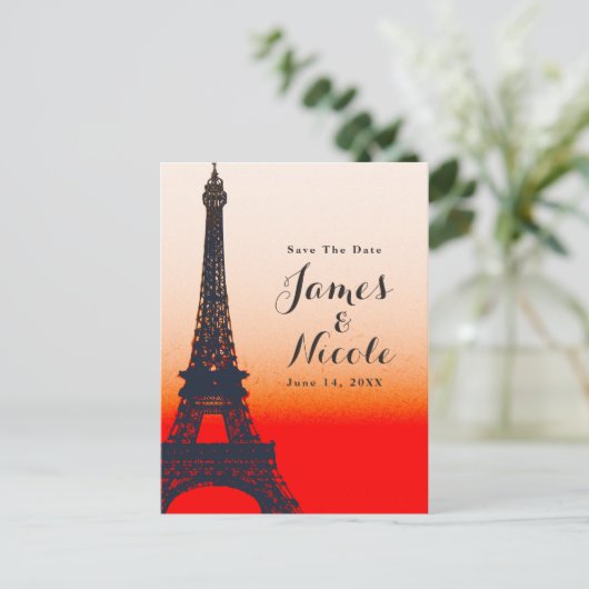 Eiffeltoren van Parijs oranje zonsondergang Save t Aankondigingskaart (Staand voorkant)