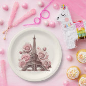 Eiffeltoren van Parijs & Roze Rozen Papieren Bordje (Feest)