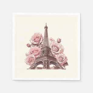Eiffeltoren van Parijs & Roze Rozen Servet