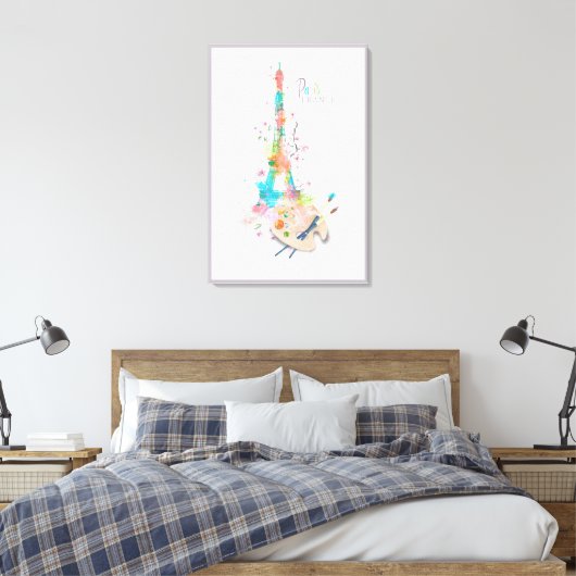 Eiffeltoren Verf Splatter Print op Canvas Art (Insitu (Slaapkamer))