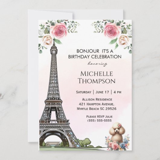 Eiffeltoren Verjaardag Parijs Frankrijk Bloemen Kaart (Voorkant)