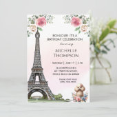 Eiffeltoren Verjaardag Parijs Frankrijk Bloemen Kaart (Staand voorkant)