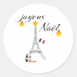 Eiffeltoren Vlag van Frankrijk Joyeux Noel Ronde Sticker
