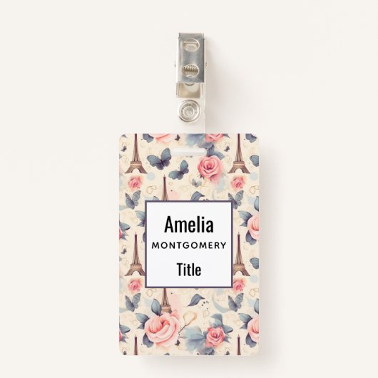 Eiffeltoren vlinder en Rozen Badge (Voorkant met clip)