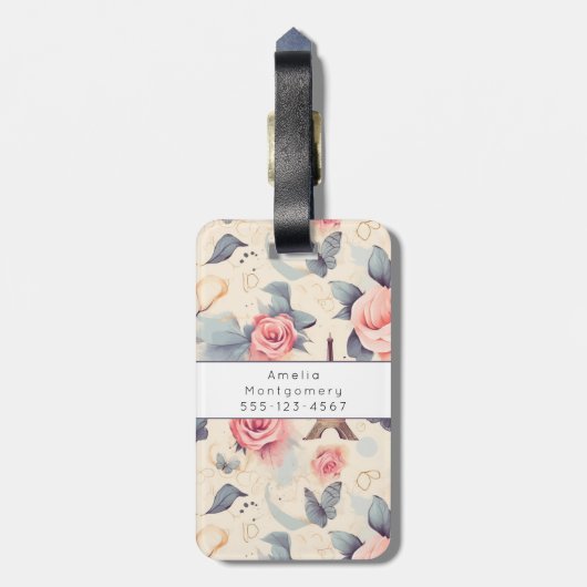 Eiffeltoren vlinder en Rozen Bagagelabel (Achterkant verticaal)