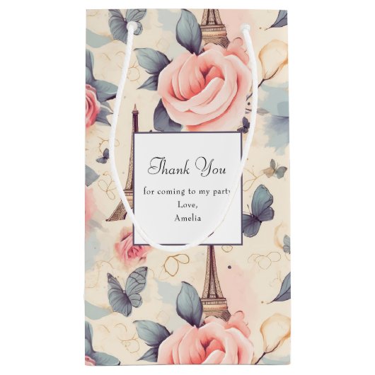 Eiffeltoren vlinder en Rozen Patroon Dank u Klein Cadeauzakje (Achterkant)