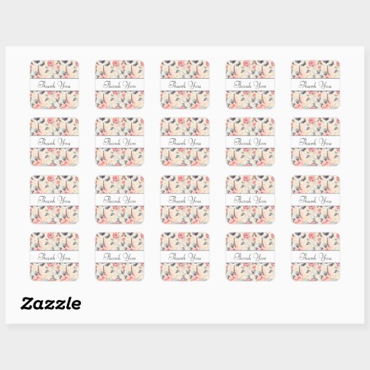 Eiffeltoren vlinder en Rozen Patroon Dank u Vierkante Sticker (Vel)