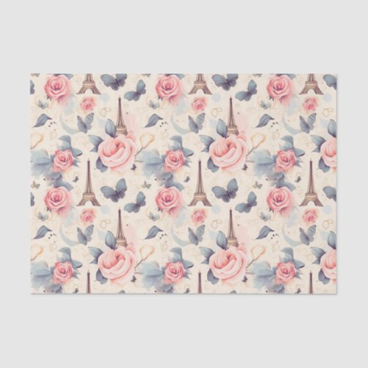 Eiffeltoren vlinder en Rozen Tissuepapier (Voorkant)