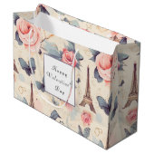 Eiffeltoren vlinder en Rozen Valentijnsdag Groot Cadeauzakje (Voorkant Gekanteld)