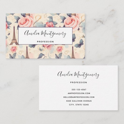 Eiffeltoren vlinder en Rozen Visitekaartje (Voorkant / Achterkant)