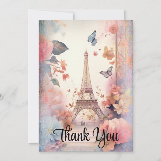 Eiffeltoren Vlinders en bloemen Bedankkaart (Voorkant)