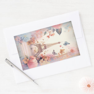 Eiffeltoren Vlinders en Bloemen Rechthoekige Sticker