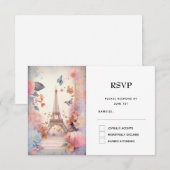 Eiffeltoren Vlinders en bloemen RSVP Kaartje (Voorkant / Achterkant)