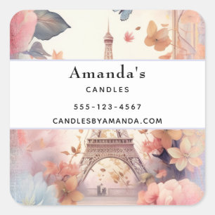 Eiffeltoren Vlinders en Bloemen Zakelijk Vierkante Sticker