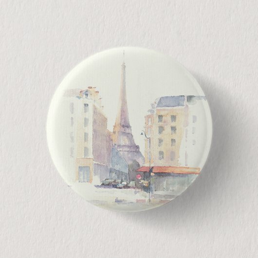 Eiffeltoren | Waterverf Parijs Ronde Button 3,2 Cm (Voorkant)