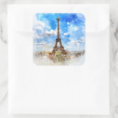 Eiffeltoren waterverf schilderij vierkante sticker (Tas)
