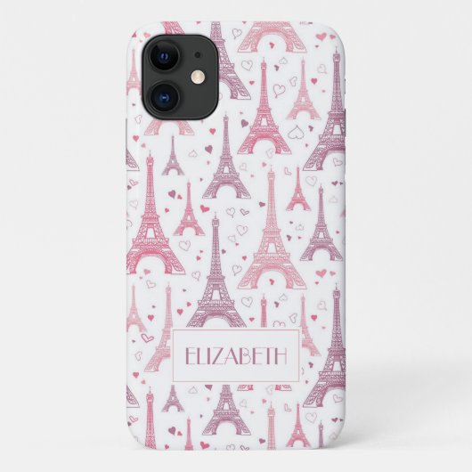 Eiffeltorens en gepersonaliseerde harten Case-Mate iPhone case (Achterkant)